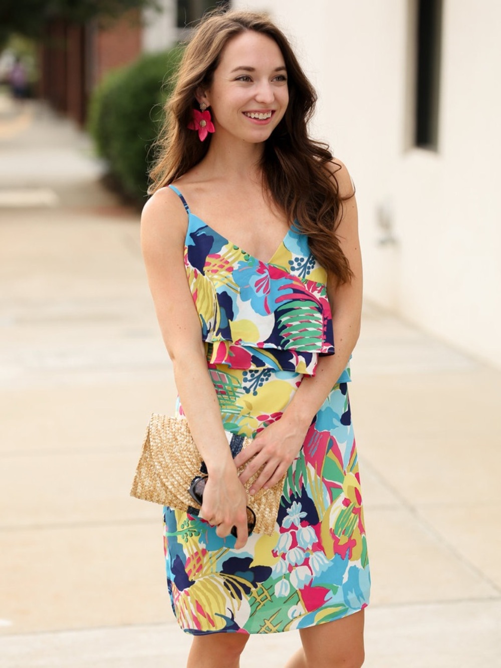 J. Crew Printed Ruffle Front Cami Dress in Tropical Floral Pattern SZ 2 LIKE NEW